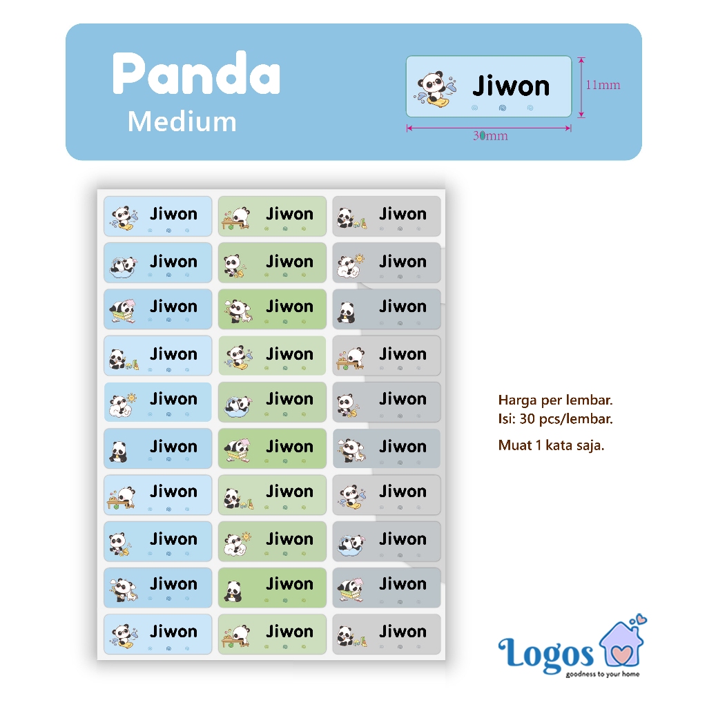 

Ay00! Panda Label Nama Waterproof Medium stiker nama anak Name Sticker
