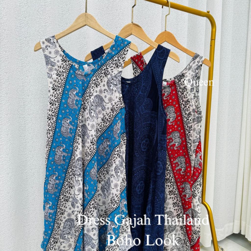 QUEEN- Dress Gajah Thailand Bohemian – Baju Santai Boho Look Rayon Adem