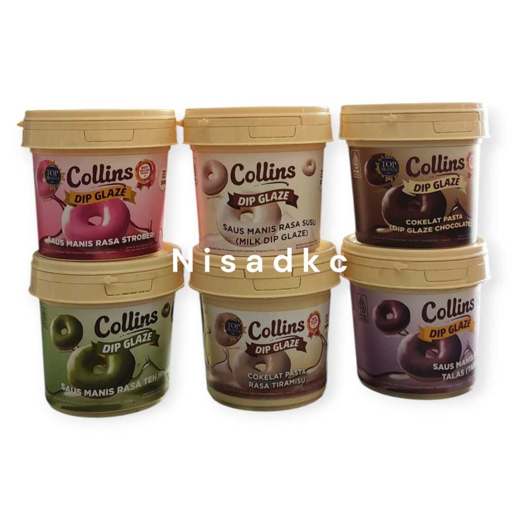 

Collins Dip Glaze 300gr Chocolate Tiramisu Strawberry Green Tea Taro Topping Kue Donut Pisang Nisadkc