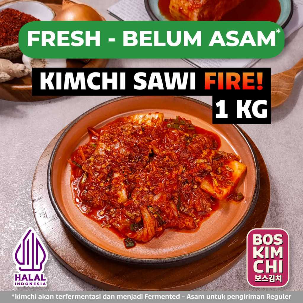 

Kimchi Sawi FIRE! 1 kg Boskimchi | Baechu Kimchi Super Pedas