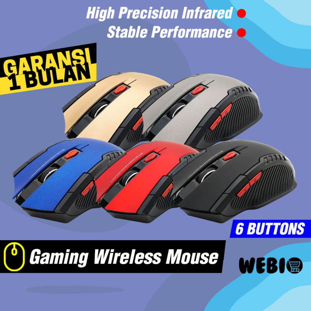 Mouse Wireless W103 USB Wireles Mause Laptop PC Murah Gaming Aneka Warna – Black Red Blue Gray Gold