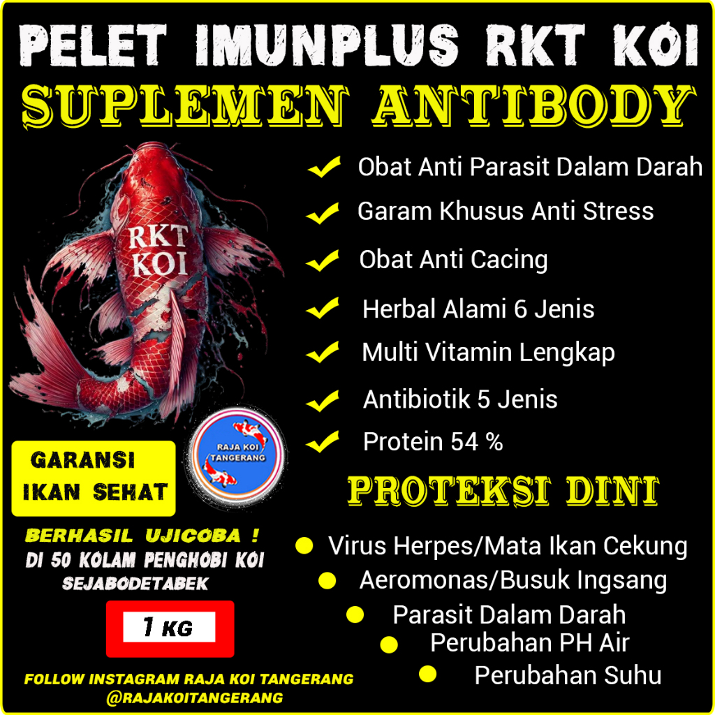 Vaksin Koi / Pelet Koi / Pelet Obat Koi RKT ImunPlus Antibiotik Ikan - 1Kg Cocok Merawat Pertumbuhan