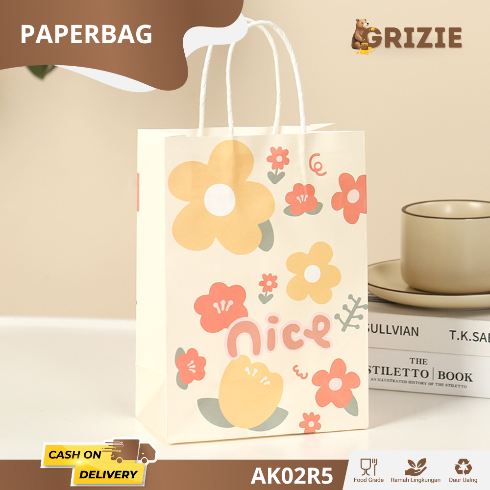 

(5Pcs) Paper Bag Goodie Bag Tas Kado Hadiah Ulang Tahun Motif Bunga Daisy I AK02R5 - AK03R5