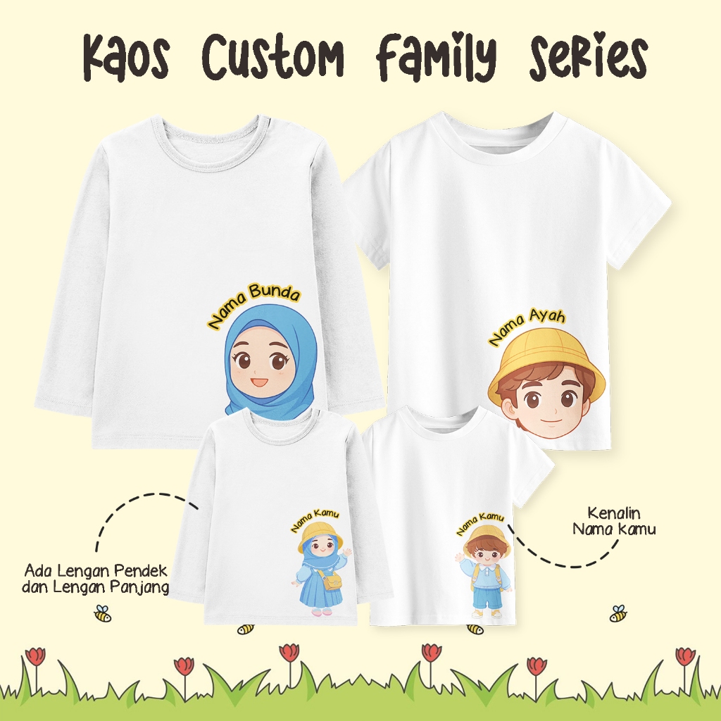 Kaos Custom Seragaman Keluarga Lengan Pendek dan Panjang Unisex Motif Lucu
