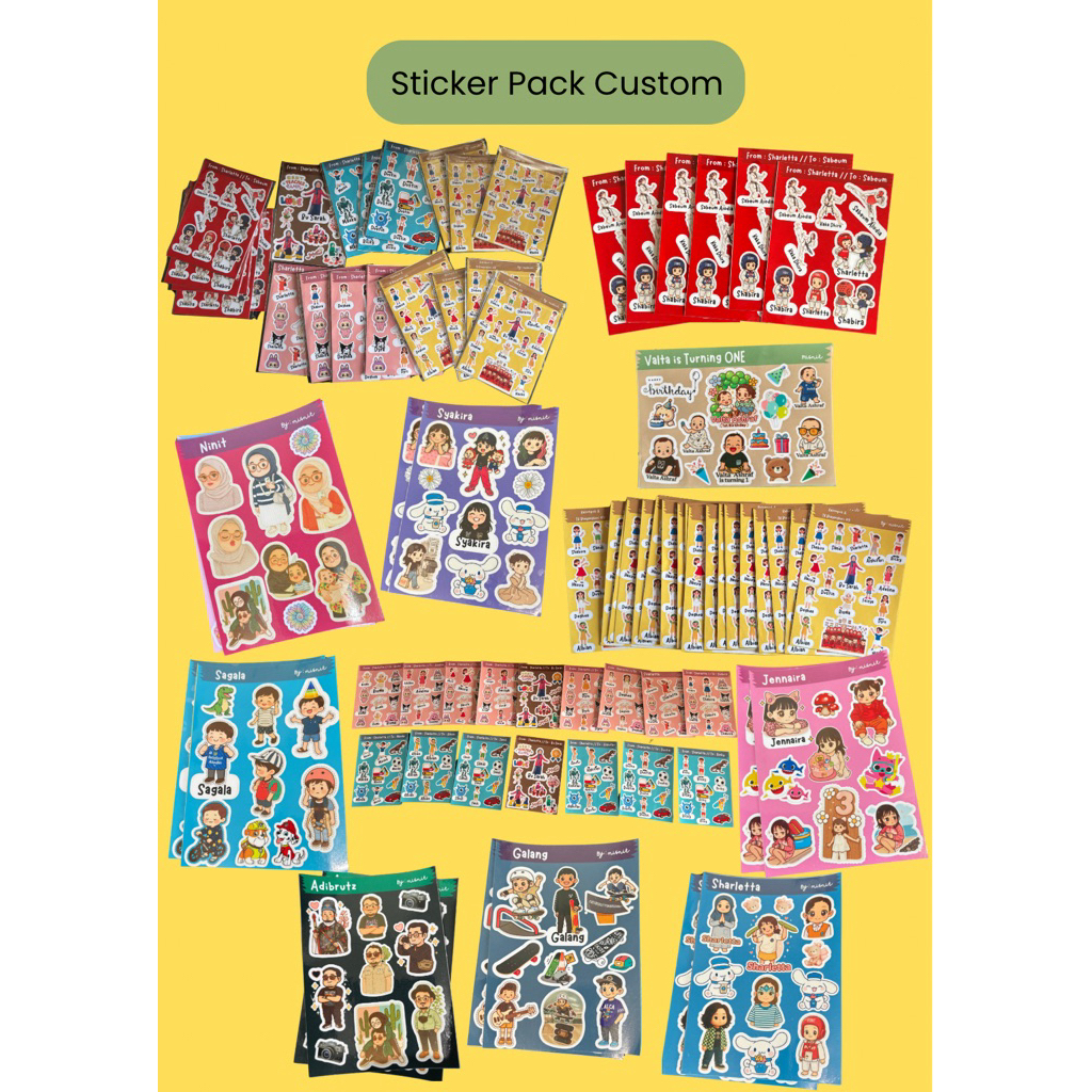 

Custom Sticker Sheet Pack Vinyl Kiss Cut isi 4 ukuran A5 // A6 Tahan Air