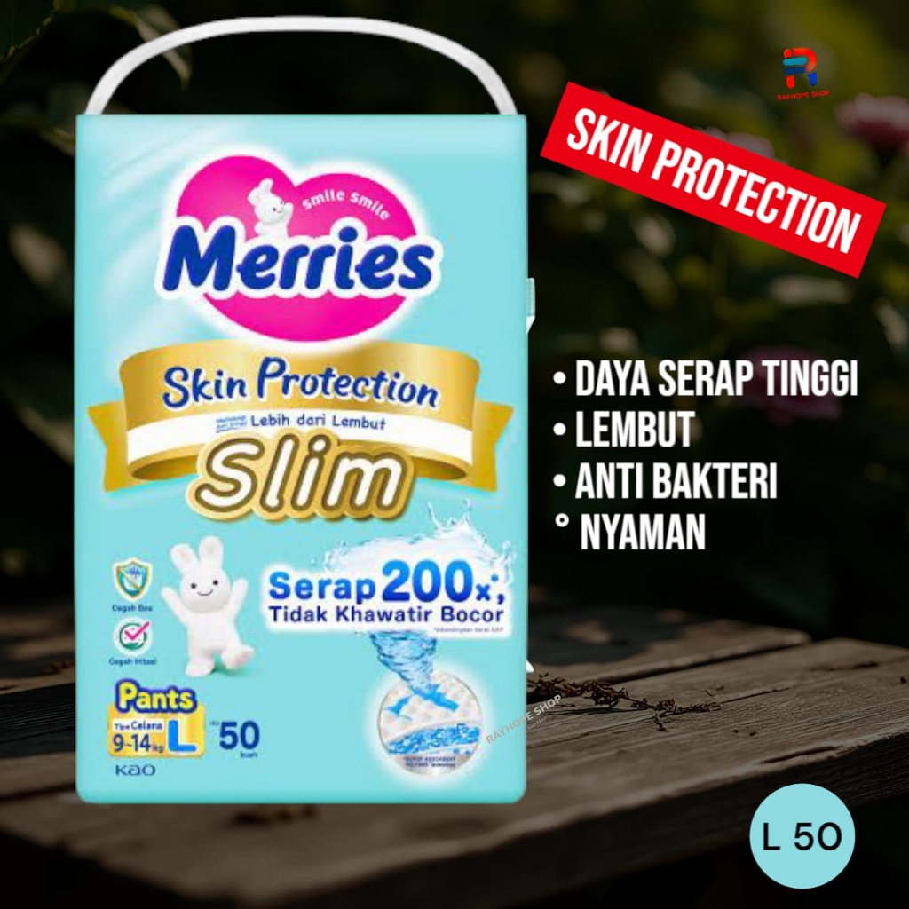 PROMO Diaper Popok Bayi Baby Merries Skin Protection Slim Pants Tipe Celana L50 L 50 pcs buah Serap 
