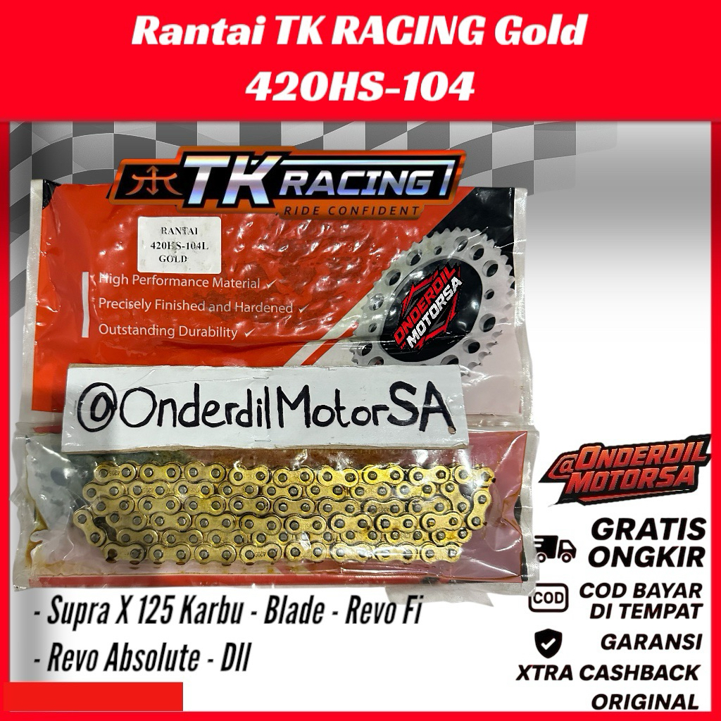 (TERMURAH) RANTAI TK RACING GOLD 420HS-104L UNIVERSAL ORI ORIGINAL Supra X 125 old Karbu Blade Revo 