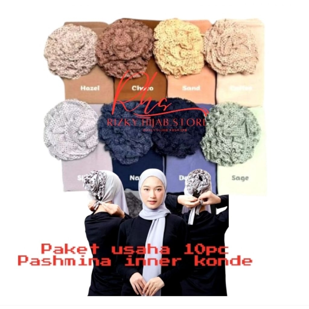 Pashmina inner konde(paket usaha 10pc)/Pashmina inner turki konde/Pashmina inner cepol/pashmina inst