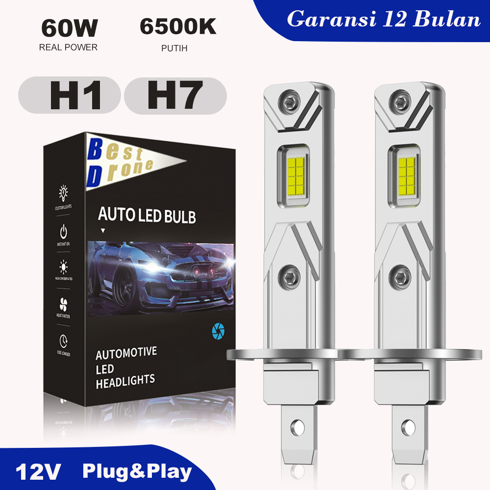 BD 2pcs Bohlam Lampu Depan H1 H7 LED 3570 60W 20000LM CSP untuk Lampu Lampu Depan Mobil Lampu