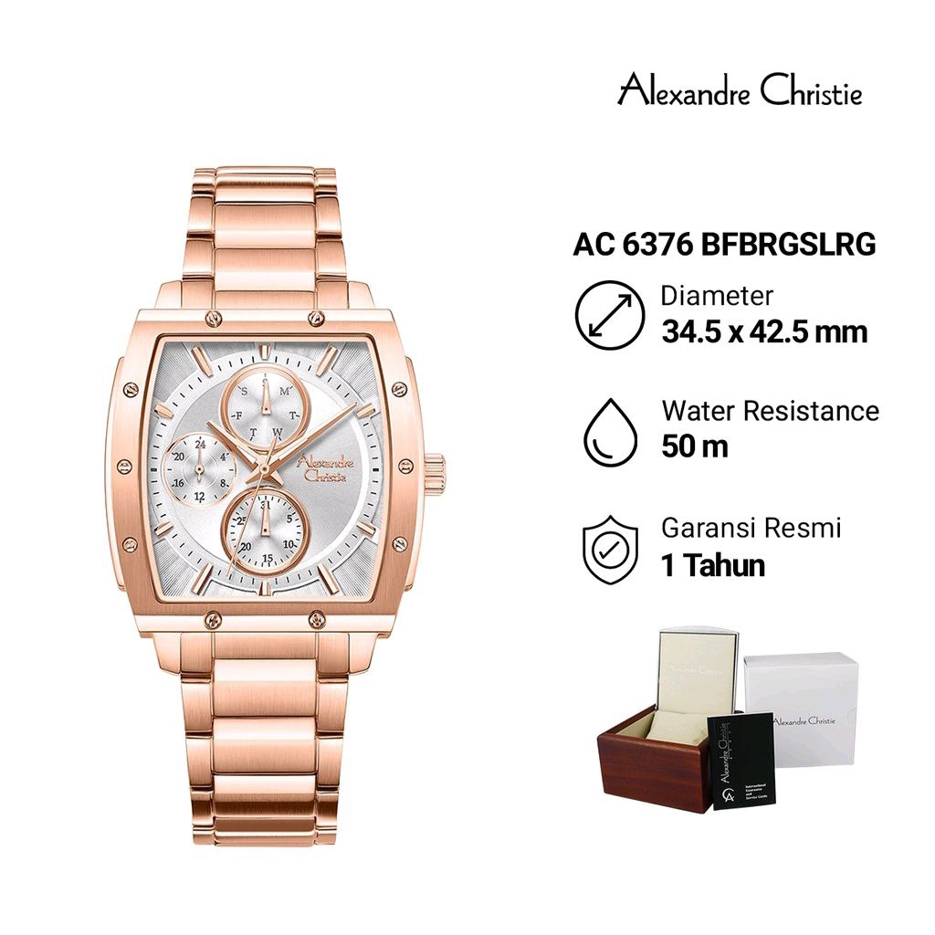 Jam Tangan Wanita Alexander Christie AC 6376 Analog Chronograph Stainless Steel Original Garansi