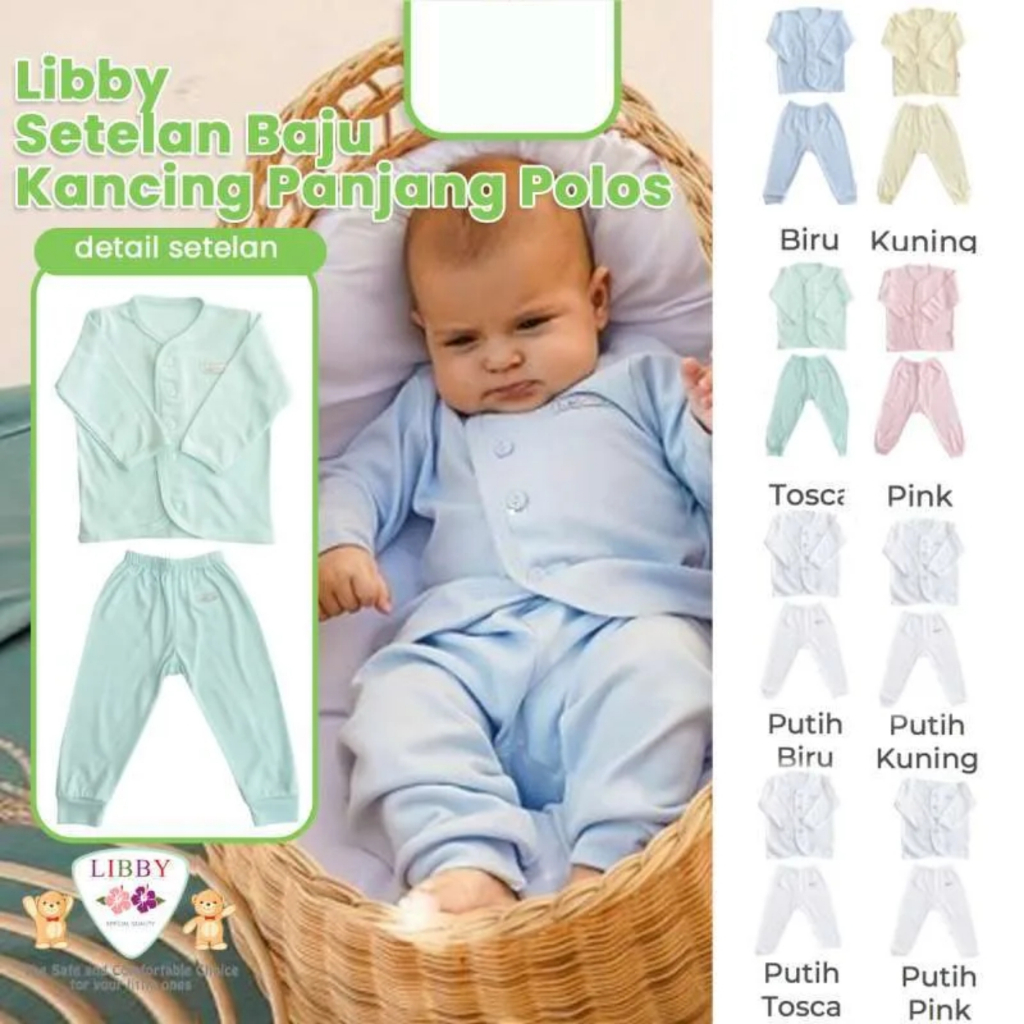 Baju Setelan Anak - Libby Setelan Baju Kancing Panjang Polos SML Beli Banyak Lebih Murah