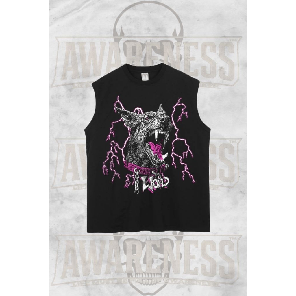 AWARENESS- Tshirt singlet lekbong pria kekinian DOG WORLD hitam keren