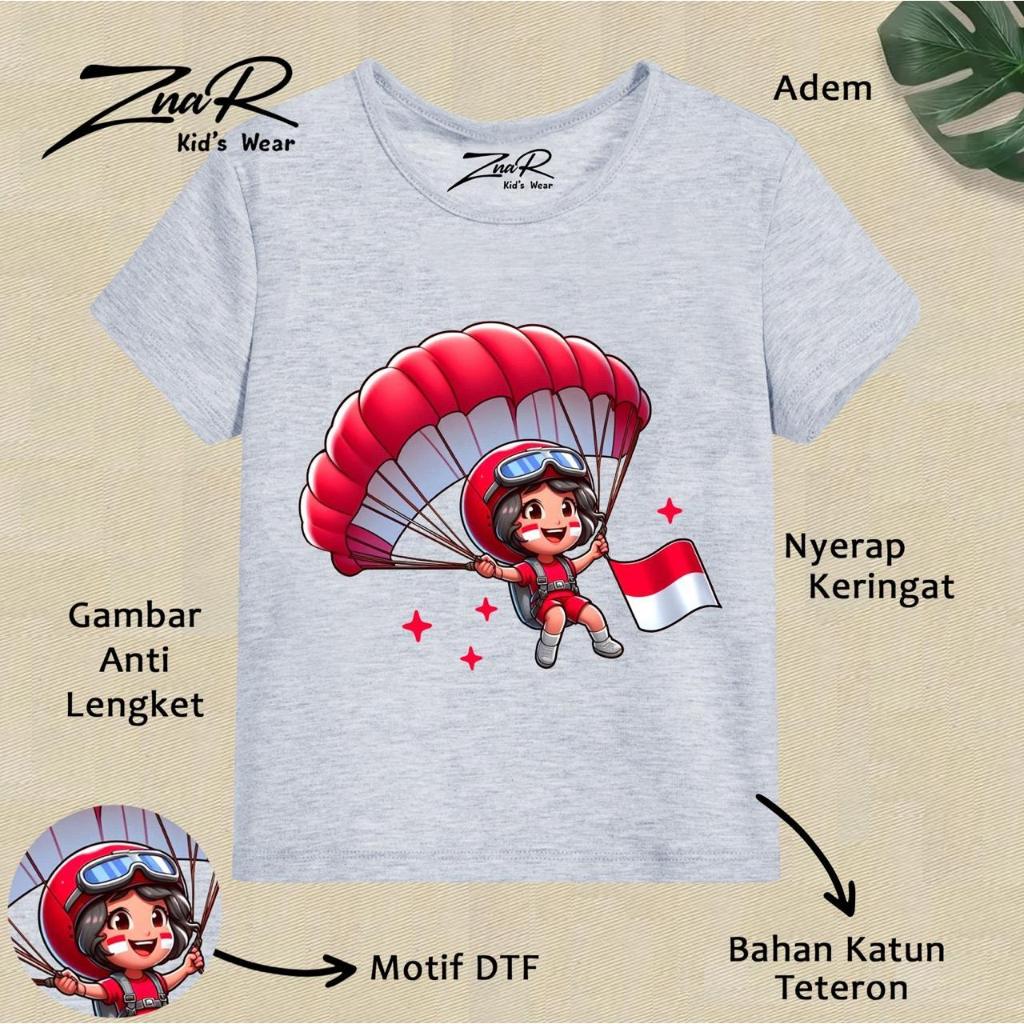 Znar - Baju Kaos Lengan pendek anak perempuan Edisi Agustus Kemerdekaan 9 Warna Anti Lengket