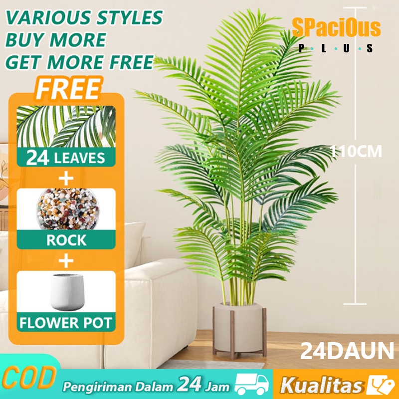 Tanaman hias Artificial palem kuning Monstera Plastik DAUN PALEM PLASTIK DAN POT 1CM DAUN PALEM