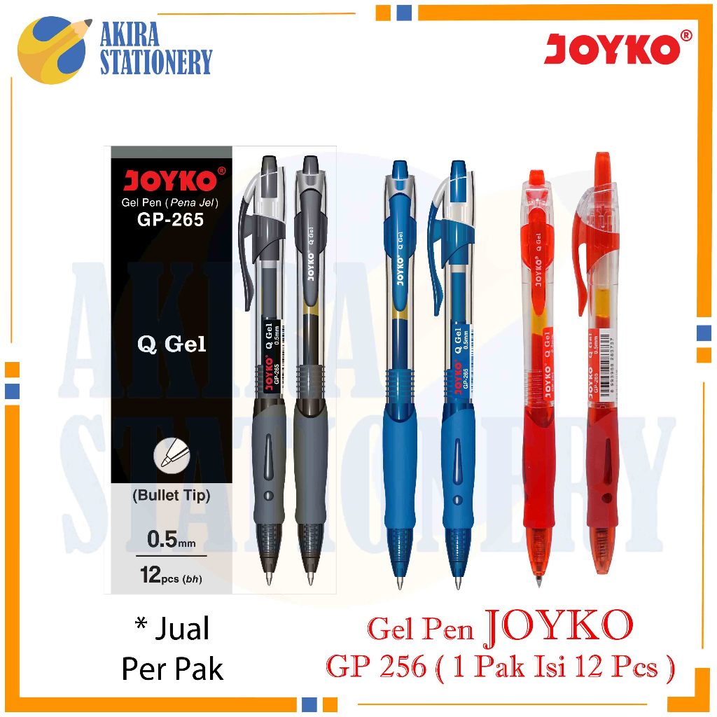

Pulpen JOYKO Cetek Gel Pen GP 265 Hitam - Biru - Merah / Retractable GelPen GP-265 Black - Blue - Red / BallPoint Cair / Ballpen PAK ( 12 PCS )