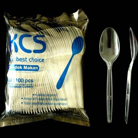 SENDOK GARPU MAKAN PLASTIK BENING / SENDOK PLASTIK KCS  BENING ISI @100 PCS