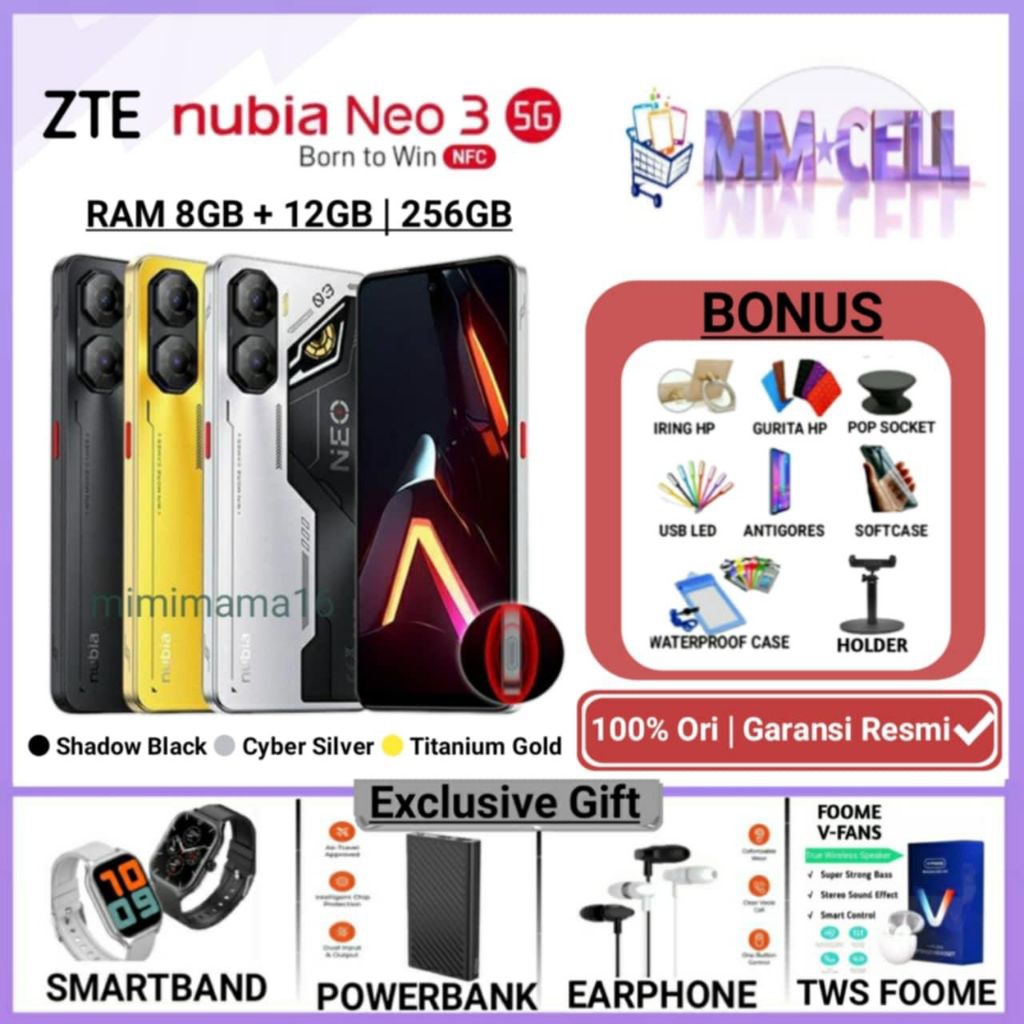 ZTE Nubia Neo 3 5G RAM 8/256 GB | Nubia Neo3 5g RAM 8GB + 12GB /256 GB GARANSI RESMI ZTE INDONESIA