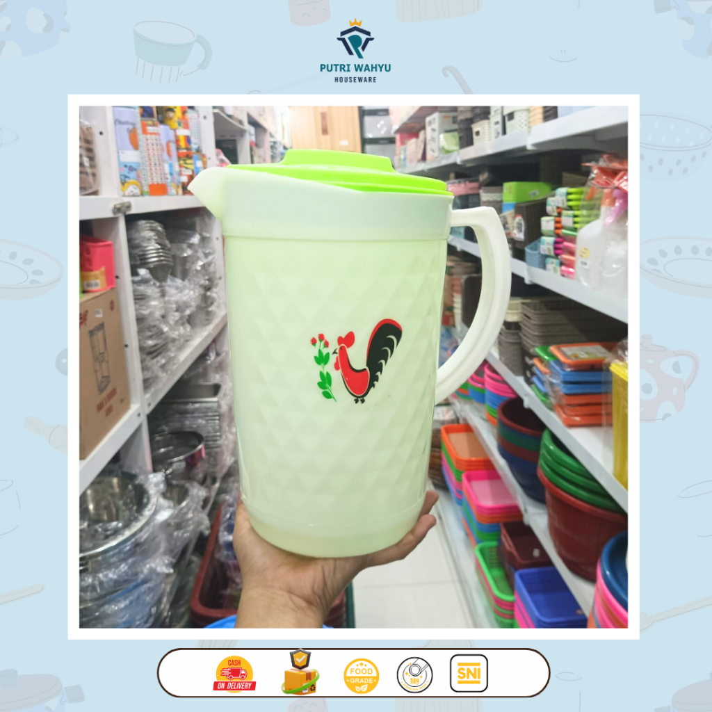 Teko Air Jumbo Motif Ayam Jago 5 Liter | Merek NIna Plastik Putih Water Jug Pitcher Plastik