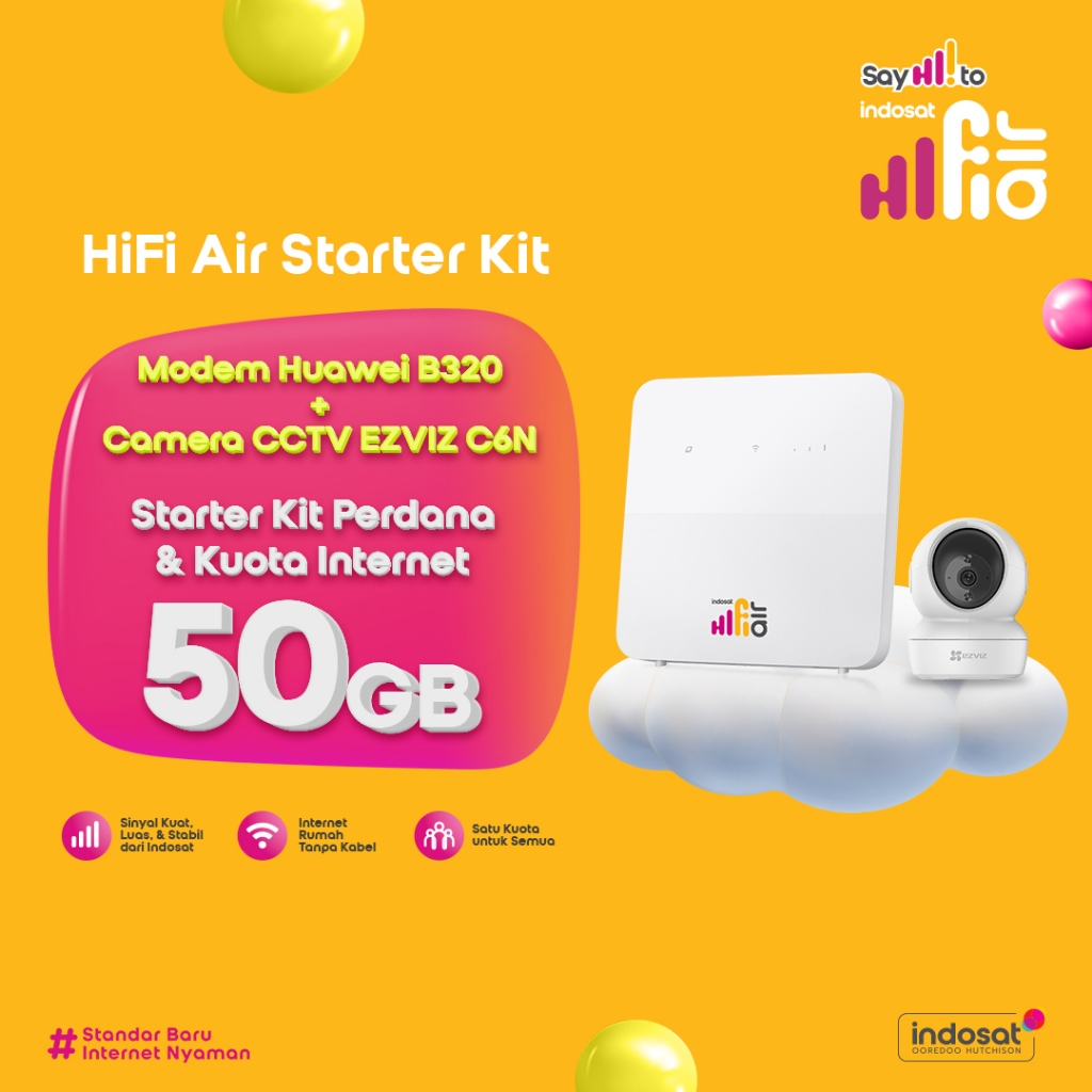 Indosat HiFi Air Huawei B320 Modem bundling Ezviz C6N 2MP CCTV Indoor