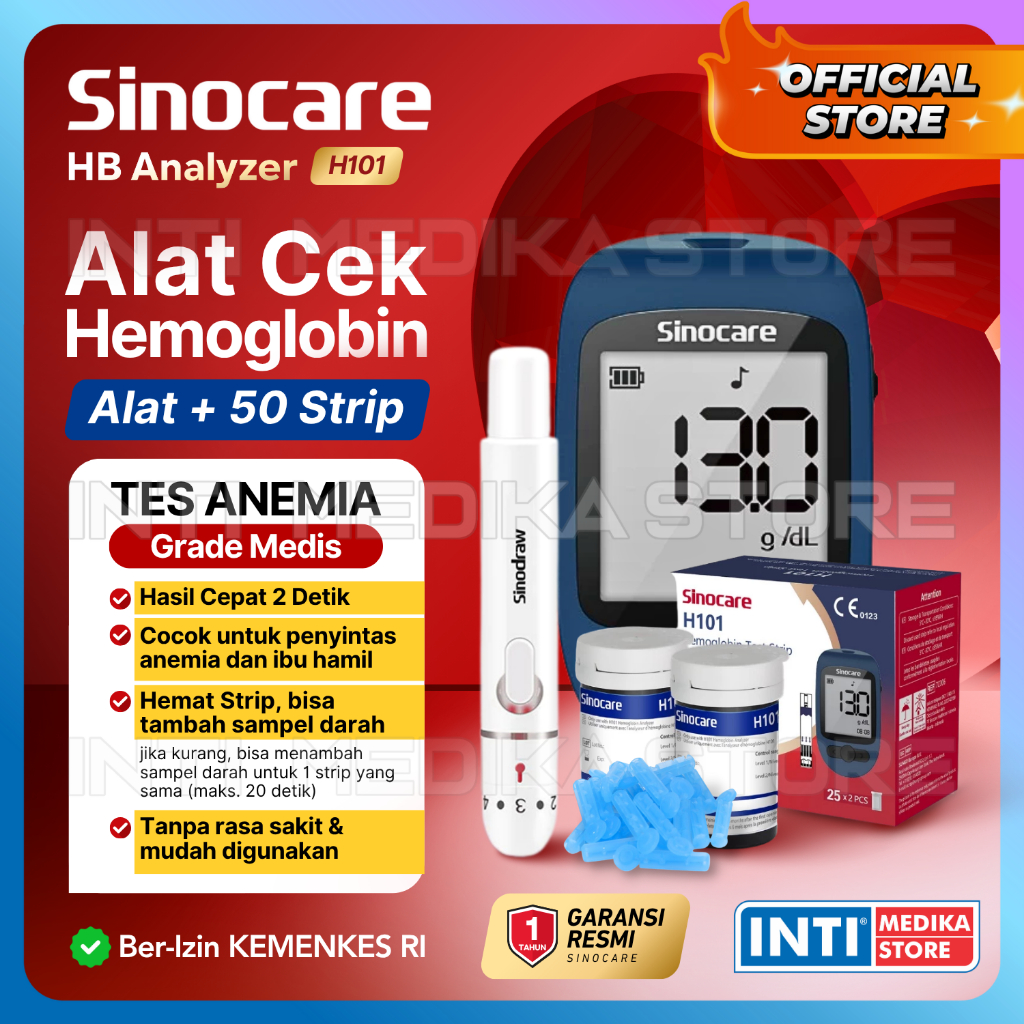SINOCARE - Alat Cek HEMOGLOBIN Tes Anemia H101 | HB Analyzer Monitoring System Set Lengkap
