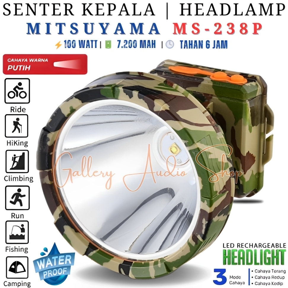 Senter Kepala JUMBO MITSUYAMA MS-238P 100 Watt | Head Lamp LED 100W Mitsuyama MS-238P Cahaya Putih S