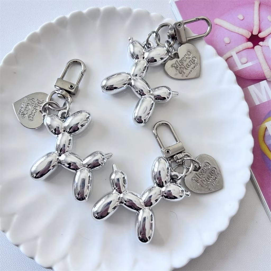 KEYCHARM GANTUNGAN KUNCI ANJING POODLE DOGGY KOREAN STYLE SILVER LUCU BANDUL LOVE HIASAN TAS DOMPET 