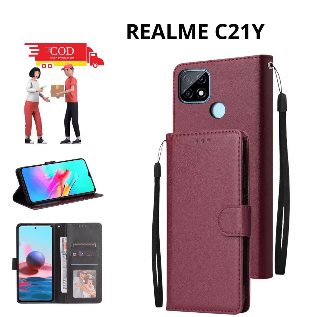 Casing Flip Polos Realme C21y Casing Flip Wallet Dompet