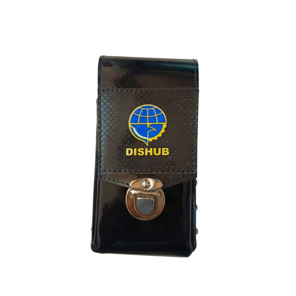 Sarung Hp Kulit Dishub Double Kilap Hitam - Tempat Hp Dishub Double Hitam Kulit Double