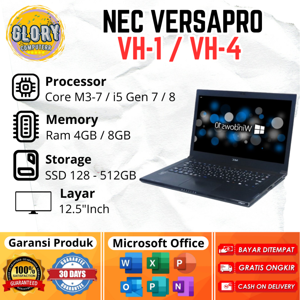 NEC Versapro VH-1 / VH-4 Core M3-7Y30 / i5 Gen 7 / 8 Ram 4GB / 8GB SSD 128GB / 256GB / 512GB Full HD