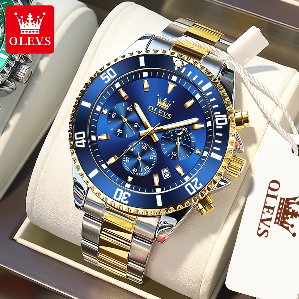 Jam Tangan Pria Anti Air Original OLEVS 2870 Luxury Analog Stainless Steel Chronograph Watch Men