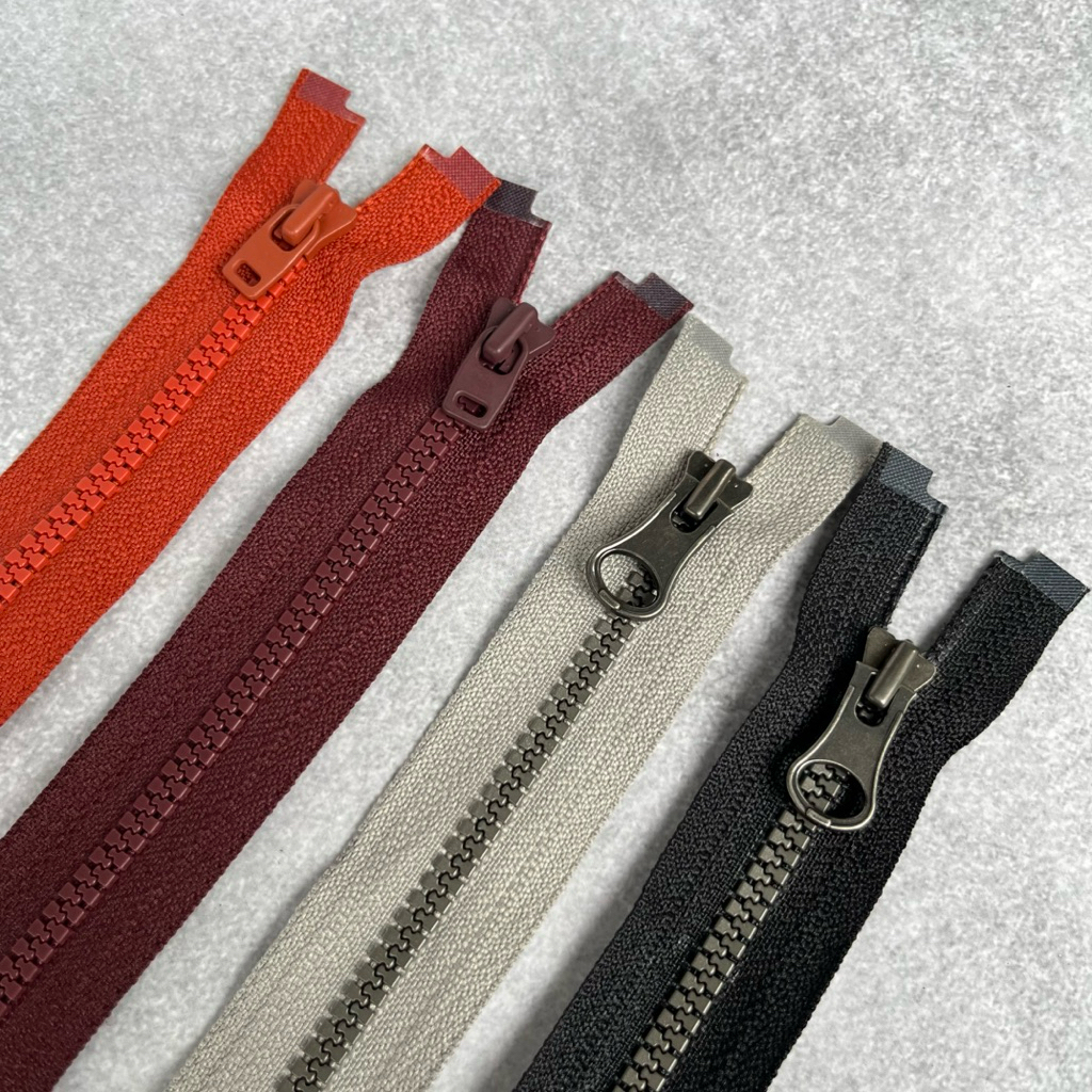 (1 Pcs) Resleting Jacket Vislon YKK No.3 Warna Hitam, Abu, Maroon & Bata Panjang 55 - 72 CM.