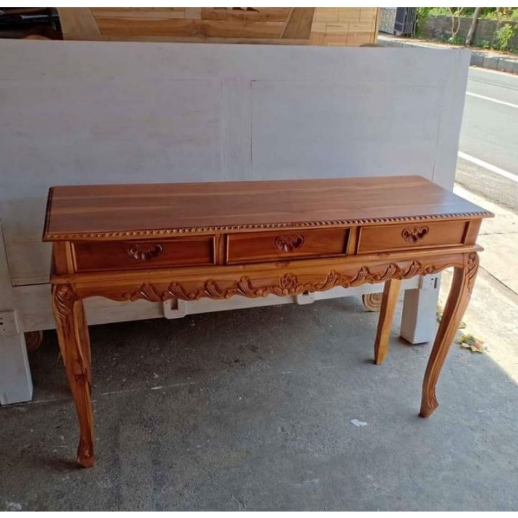 meja Konsul 3laci ukir kayu jati 120×40×75