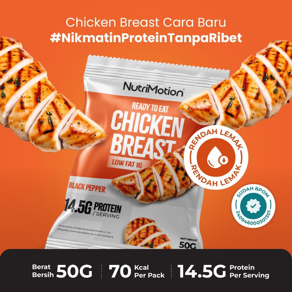 

NutriMotion Chicken Breast Siap Makan 50g – Rendah Lemak, 14.5g Protein, Makanan Diet Sehat Praktis