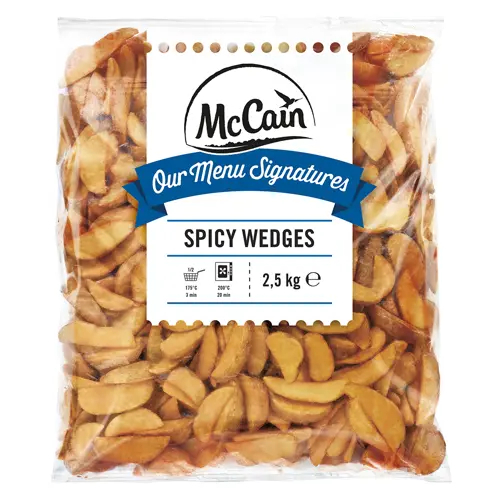 

Kentang McCain Spicy Wedges Skin On Premium Wedges Berbumbu 2,5 kg