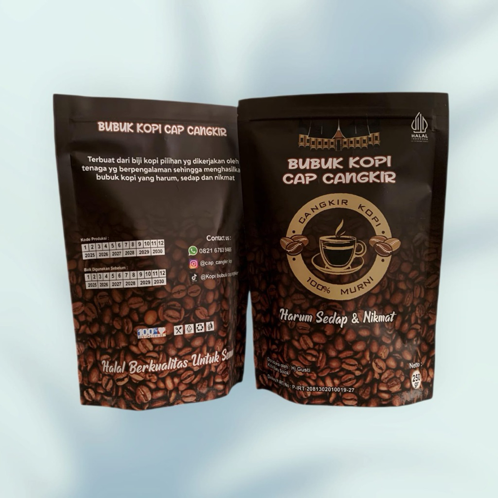 

kopi bubuk cap cangkir kemasan standing pouch 250gr