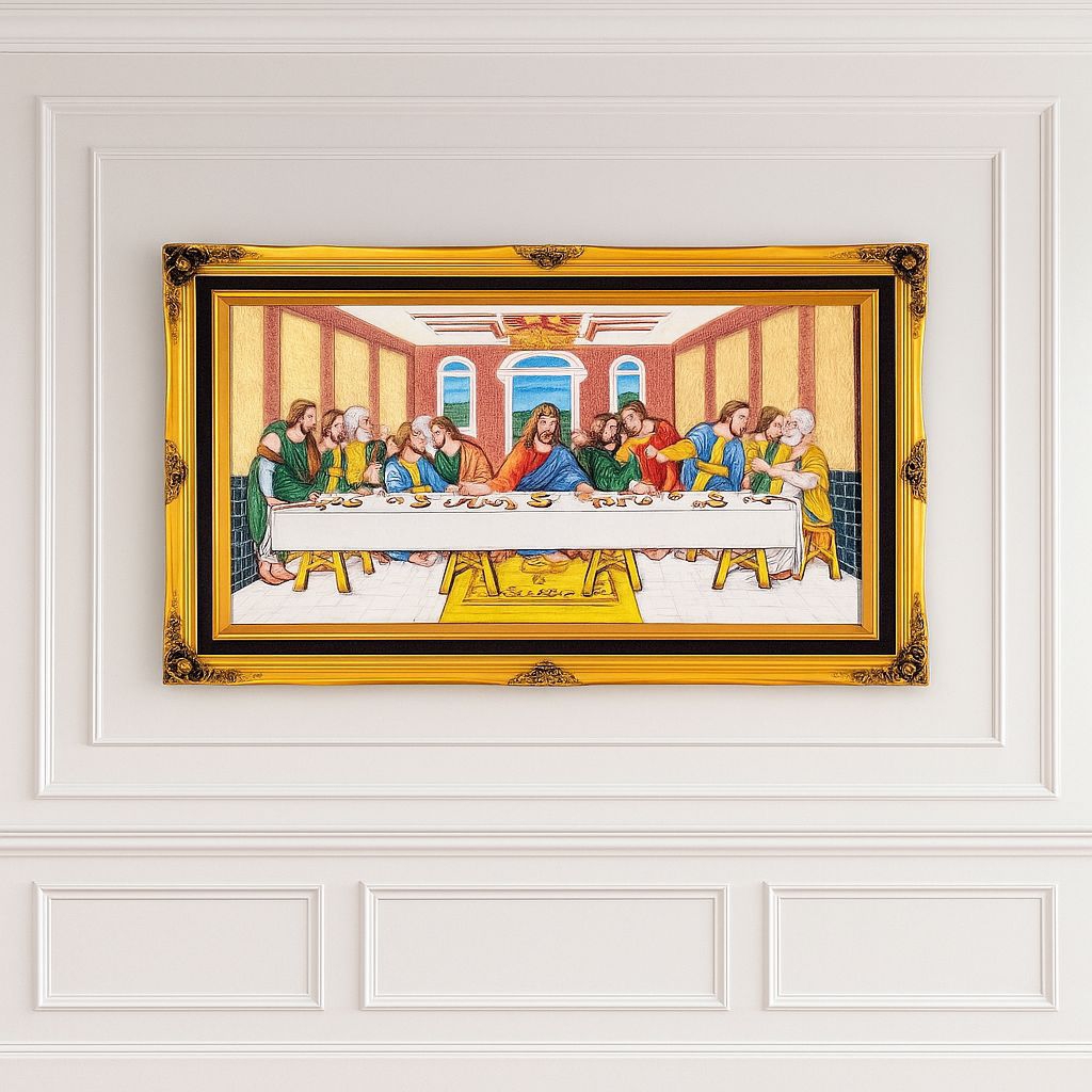 Relief Perjamuan Kudus Timbul Fiber Ukir Hiasan Dinding Dekorasi