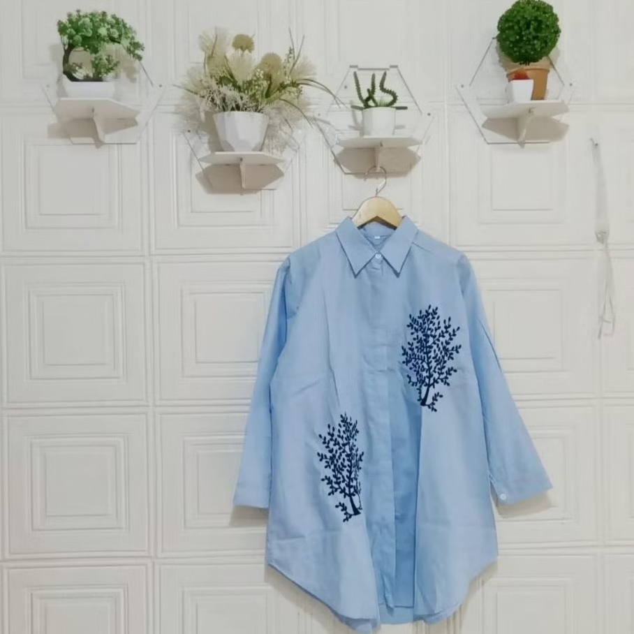 tunik bordir teratai bahan denim Ld 110 dan Ld 120