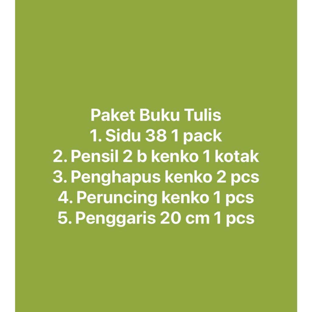 

Paket Buku Tulis SIDU 38 Pensil Kenko Penghapus Peruncing Penggaris 20 cm