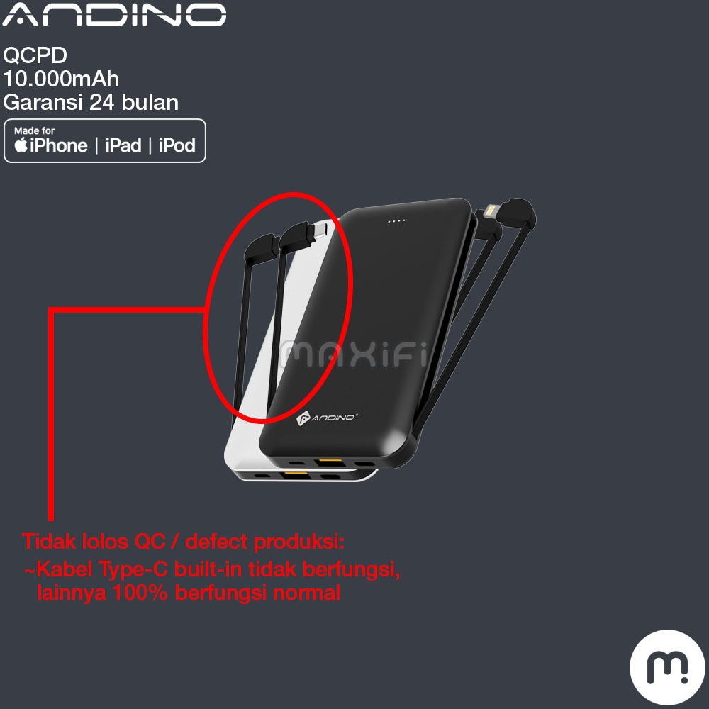[DEFECT] Andino Powertwin 10 - Powerbank MFI QCPD Built-in Lightning USB 10000 mAh