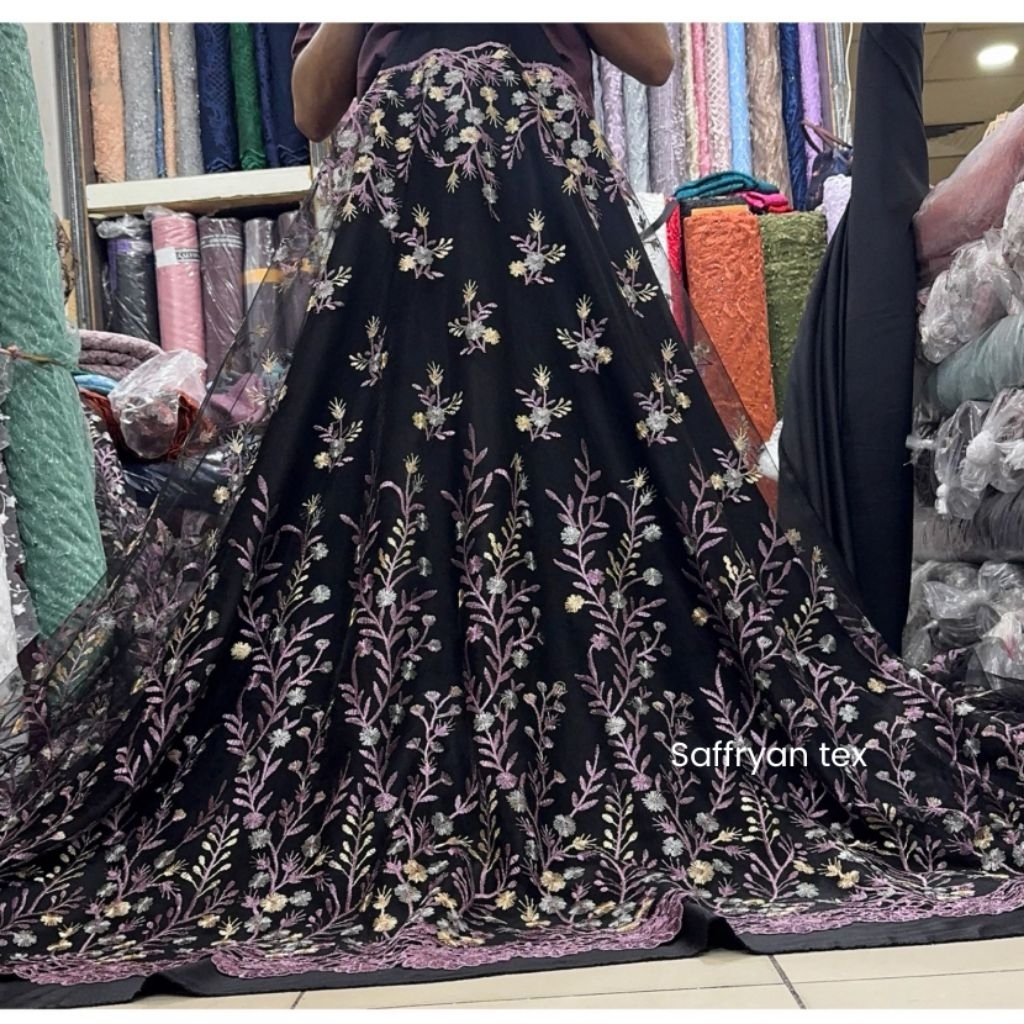 Mb New Bahan Kain Tile GARDEN HITAM KOMBINASI/TILE GARDEN/BAHAN Kebaya Brokat Tulle