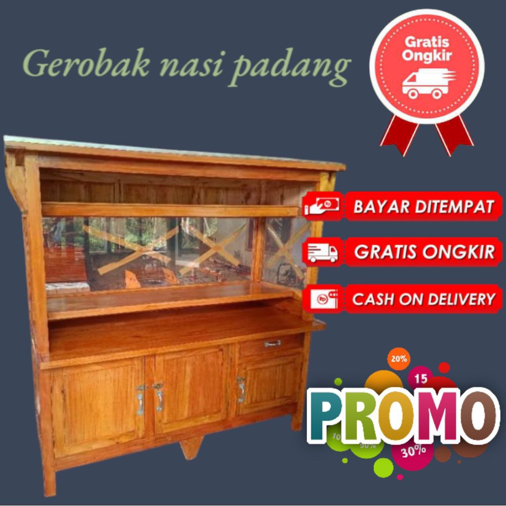 gerobak nasi padang full kaca free ongkir