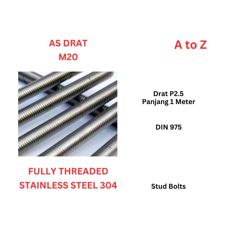 As Drat Stainless 304 - M20 Drat P2.5 - 1 Meter / Stud Bolts