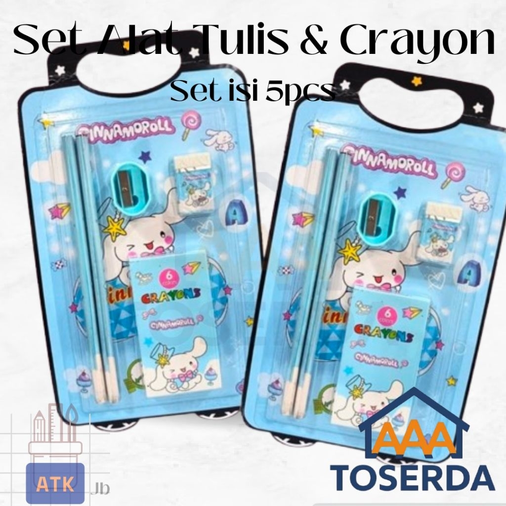 

AAA Toserda | Set Alat Tulis Anak Cinnamoroll 6 Warna Crayon 2 Pensil Rautan Penghapus Lucu