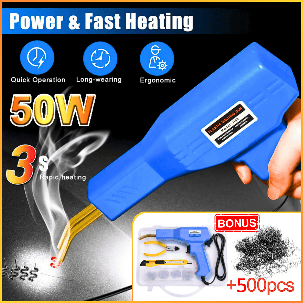 COD OTOHEROES Alat Las Solder Plastik Body Motor Pecah Bumper Mobil 50W + Kawat Las Plastik 500 PCS