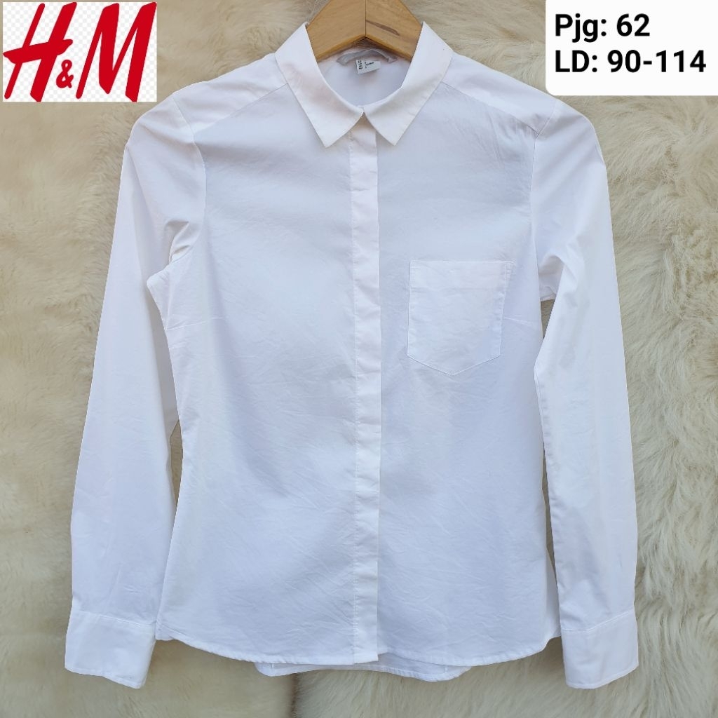H&M Baju Atasan Kemeja Putih Lengan Panjang Wanita