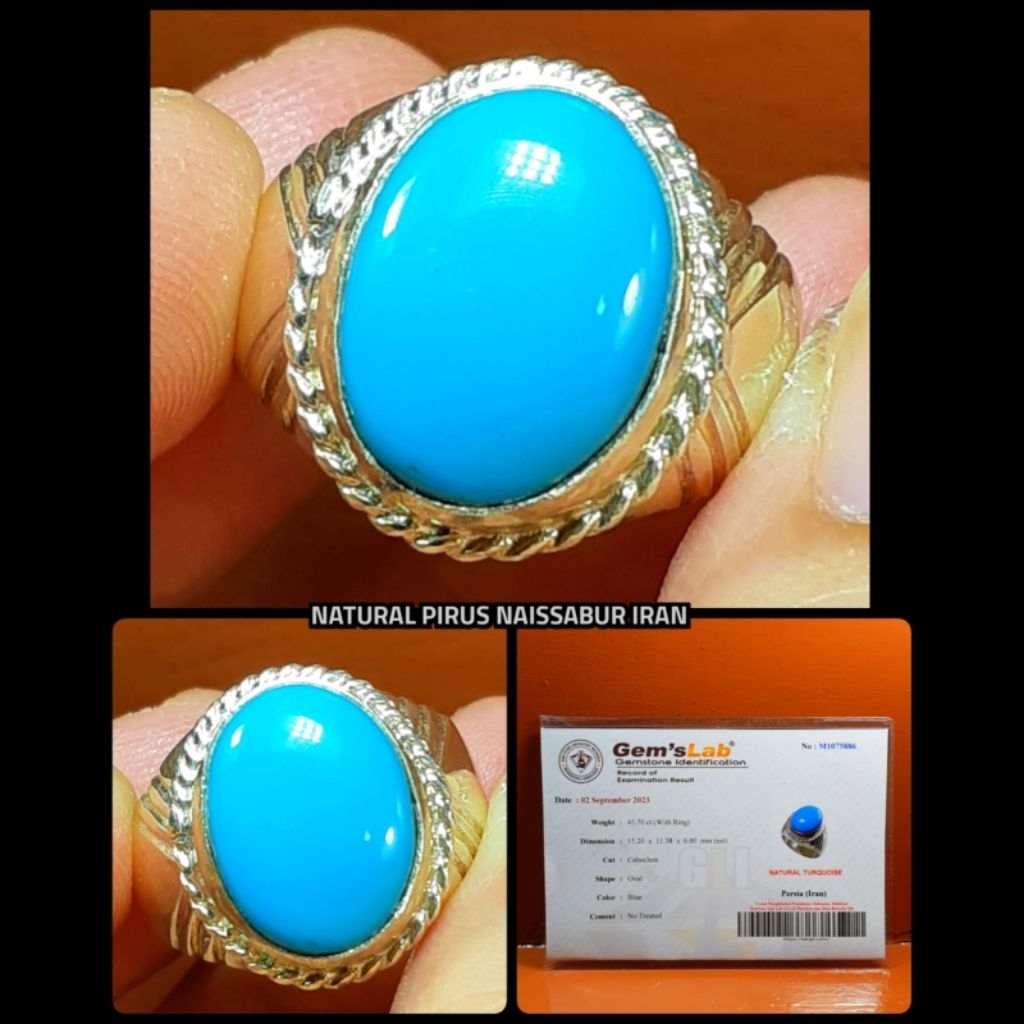 NATURAL PIRUS PERSIA ASLI KUNO + ring perak asli