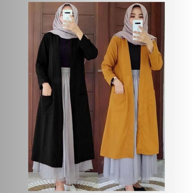 KODE F28V Outer Blazer Panjang Wanita Muslimah Kekinian Terbaru Blazer Long Cardigan Wanita Bahan Ka