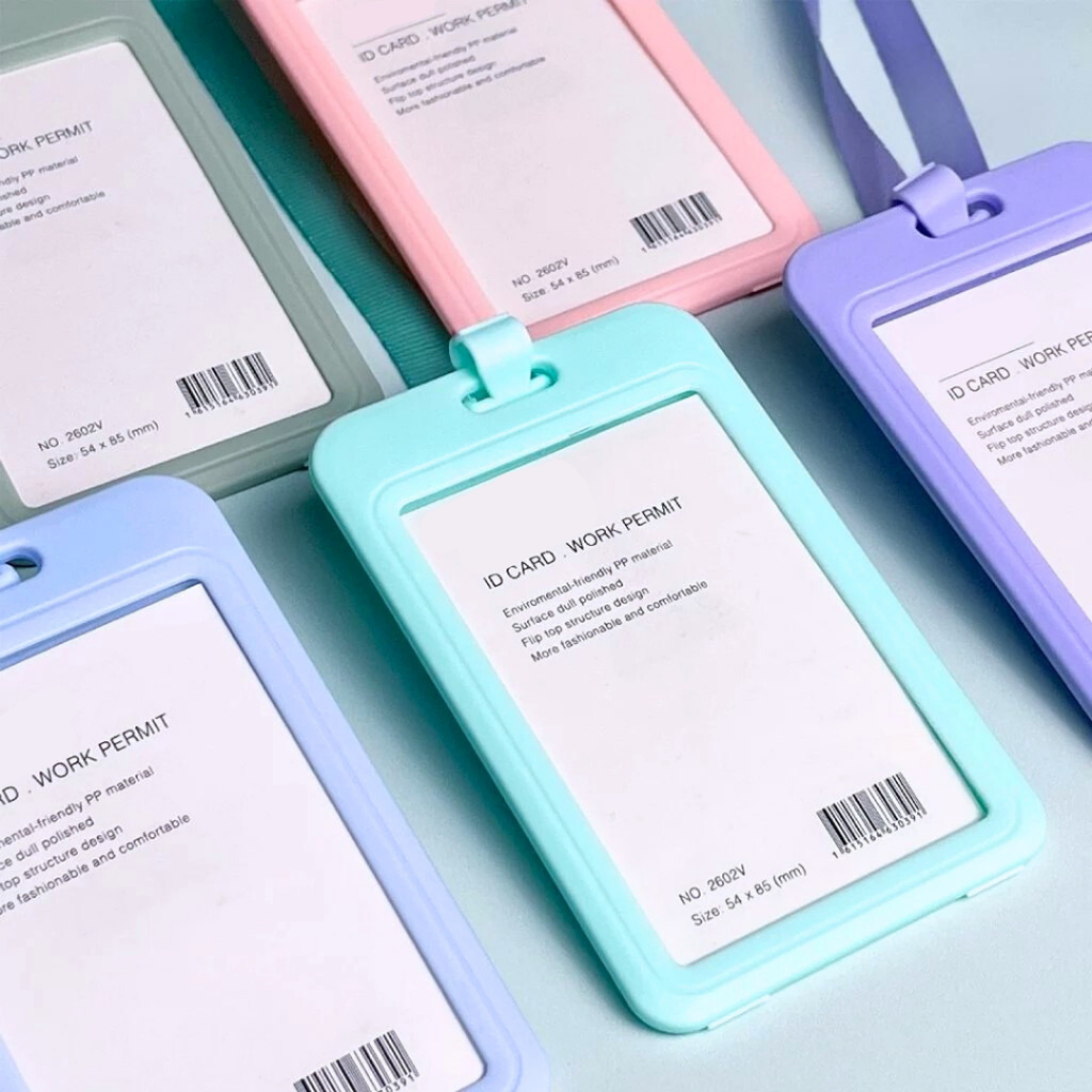 

1set Tempat ID Card Macaron Satu Sisi + Tali 1 CM Warna Pastel 2602V - Name Tag ID Card Holder - Id Card Panitia - Gantungan Kartu Nama - Tali ID Card Nama