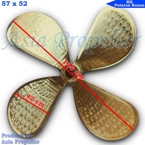 Propeller Baling baling perahu kapal Kuningan ukuran 57 x 52 RH Putaran Kanan 4 Daun Asia Propeller