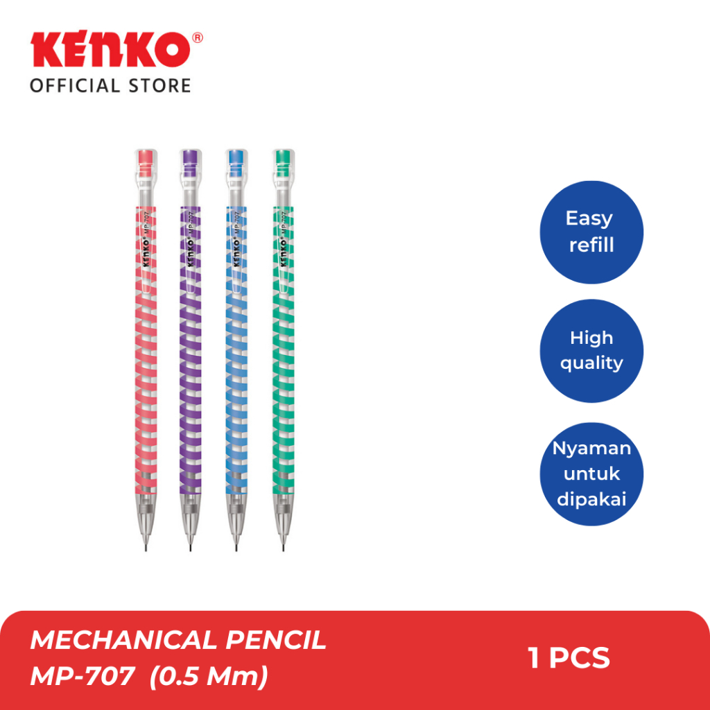 

Pensil Mekanik Kenko MP-707 0.5mm/ Pensil Mekanik Fleksibel dengan Penghapus
